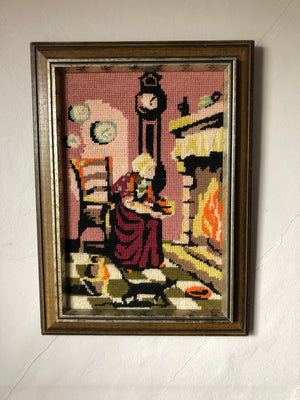 Vintage Lady Framed Needlepoint Art