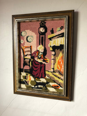 Vintage Lady Framed Needlepoint Art