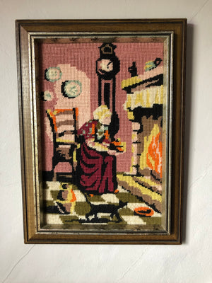 Vintage Lady Framed Needlepoint Art