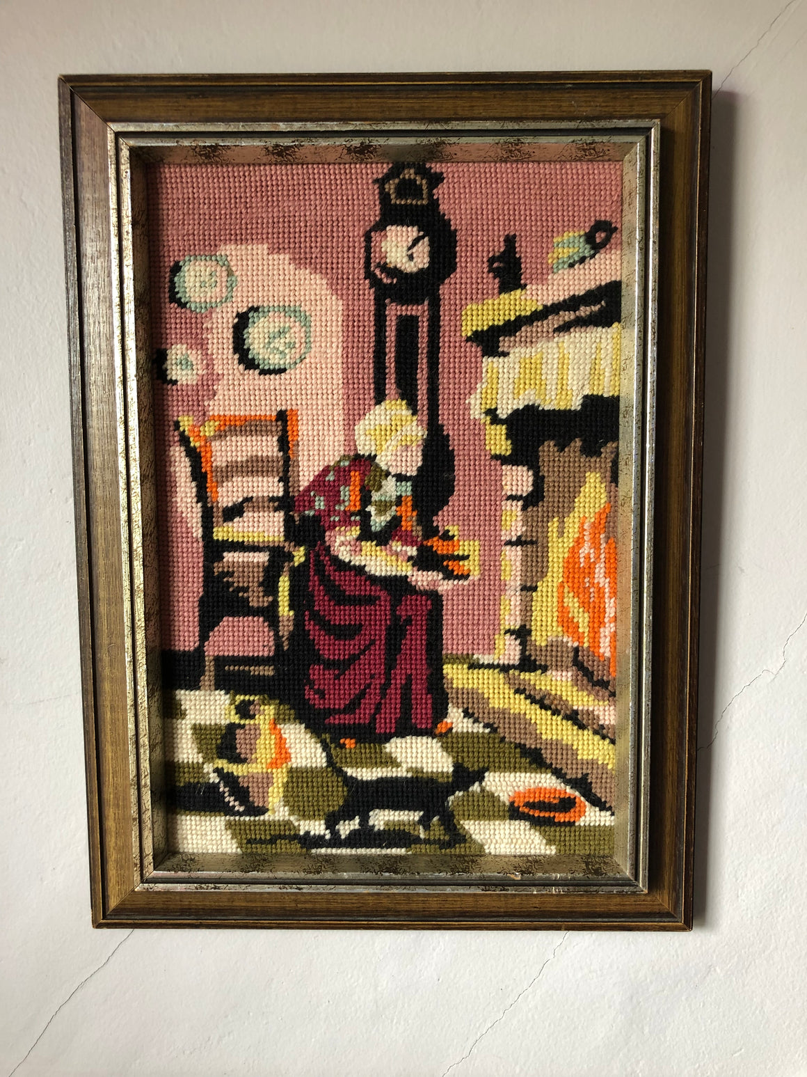 Vintage Lady Framed Needlepoint Art
