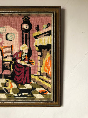 Vintage Lady Framed Needlepoint Art