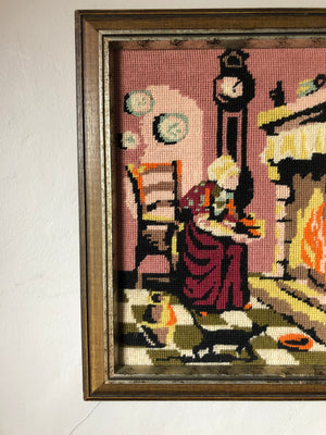 Vintage Lady Framed Needlepoint Art