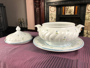 Vintage Large Italian Hand Painted White Floral Tureen and Underplate