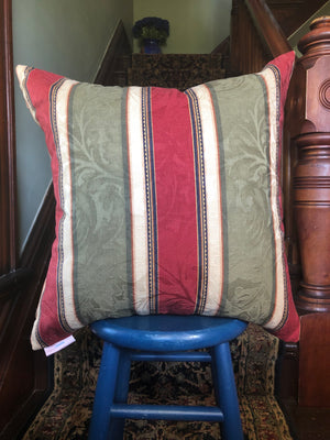 Brigitte - Red, Green and Beige Stripped Pillow Cover - 22x22 - Maa-Kal Boutique Canada