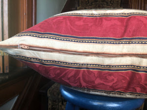 Brigitte - Red, Green and Beige Stripped Pillow Cover - 22x22 - Maa-Kal Boutique Canada