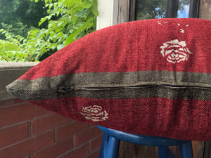 Agatha - Green, Red and Beige Large Chenille Stripped Pillow Cover - 22x22 - Maa-Kal Boutique Canada