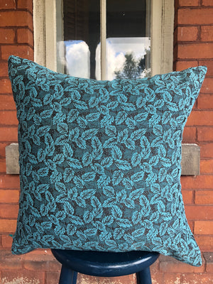 Ines - Embroidered Turquoise Leaves Pillow Cover - 20x20 - Maa-Kal Boutique Canada