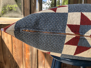 Georgina - Blue, Red and Beige Geometric Country Star Pillow Cover - 20x20 - Maa-Kal Boutique Canada