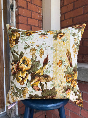 Francoise - Linen Beige Floral Pillow Cover- 20x20 - Maa-Kal Boutique Canada