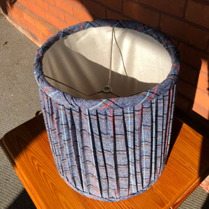 Blue Pleated Plaid Fabric Drum-Shaped Lampshade