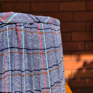 Blue Pleated Plaid Fabric Drum-Shaped Lampshade