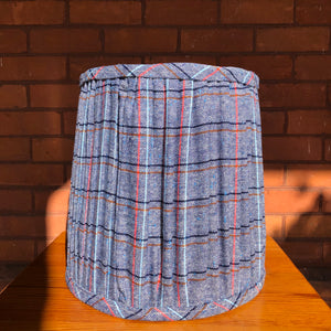 Blue Pleated Plaid Fabric Drum-Shaped Lampshade