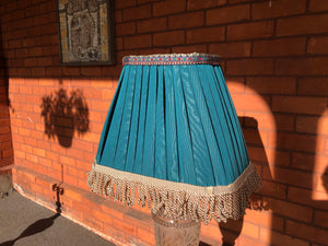 Set of 2 Handmade Royal Green/Turquoise Fabric Pleated Rectangular-Shaped Lampshades