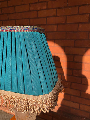 Set of 2 Handmade Royal Green/Turquoise Fabric Pleated Rectangular-Shaped Lampshades