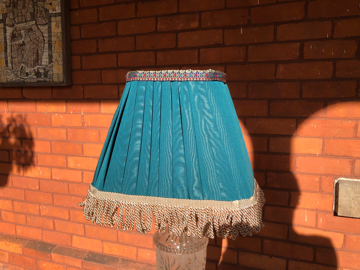 Set of 2 Handmade Royal Green/Turquoise Fabric Pleated Rectangular-Shaped Lampshades