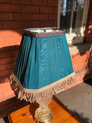 Set of 2 Handmade Royal Green/Turquoise Fabric Pleated Rectangular-Shaped Lampshades