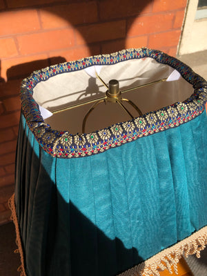 Set of 2 Handmade Royal Green/Turquoise Fabric Pleated Rectangular-Shaped Lampshades