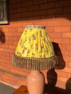 Set of 2 Handmade Yellow Floral Fabric Pleated Bell-Shaped Lamp Shades