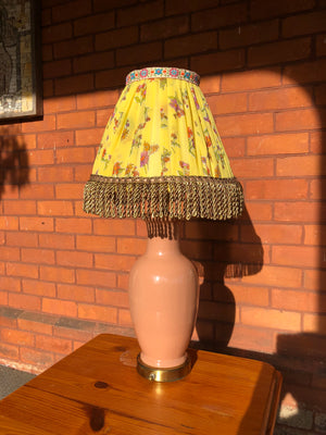 Set of 2 Handmade Yellow Floral Fabric Pleated Bell-Shaped Lamp Shades
