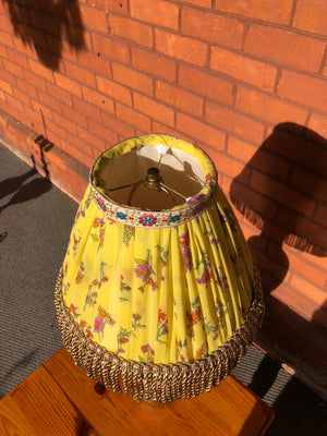 Set of 2 Handmade Yellow Floral Fabric Pleated Bell-Shaped Lamp Shades