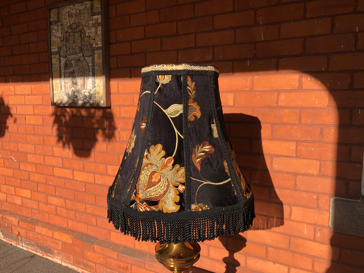 Floral Black and Gold Velvet Embroidered Fabric Bell-Shaped Lamp Shade