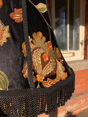 Floral Black and Gold Velvet Embroidered Fabric Bell-Shaped Lamp Shade