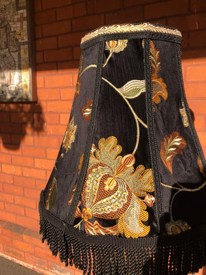 Floral Black and Gold Velvet Embroidered Fabric Bell-Shaped Lamp Shade
