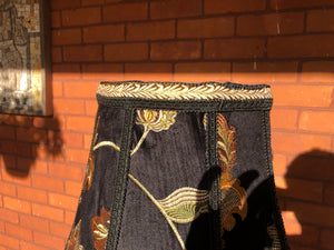 Floral Black and Gold Velvet Embroidered Fabric Bell-Shaped Lamp Shade