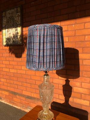 Blue Pleated Plaid Fabric Drum-Shaped Lampshade