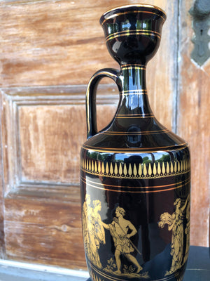 Pair of Black Greek Vases with 24K Accents - Black Pitcher/Vase with 24K Gold Accents