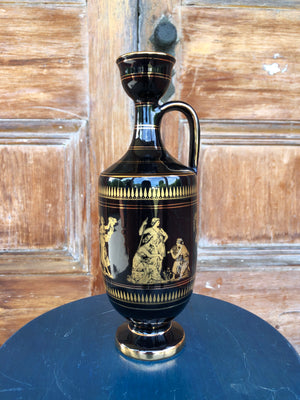 Pair of Black Greek Vases with 24K Accents - Black Pitcher/Vase with 24K Gold Accents