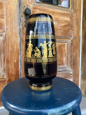 Pair of Black Greek Vases with 24K Accents - Black Pitcher/Vase with 24K Gold Accents