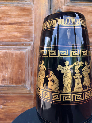 Pair of Black Greek Vases with 24K Accents - Black Pitcher/Vase with 24K Gold Accents