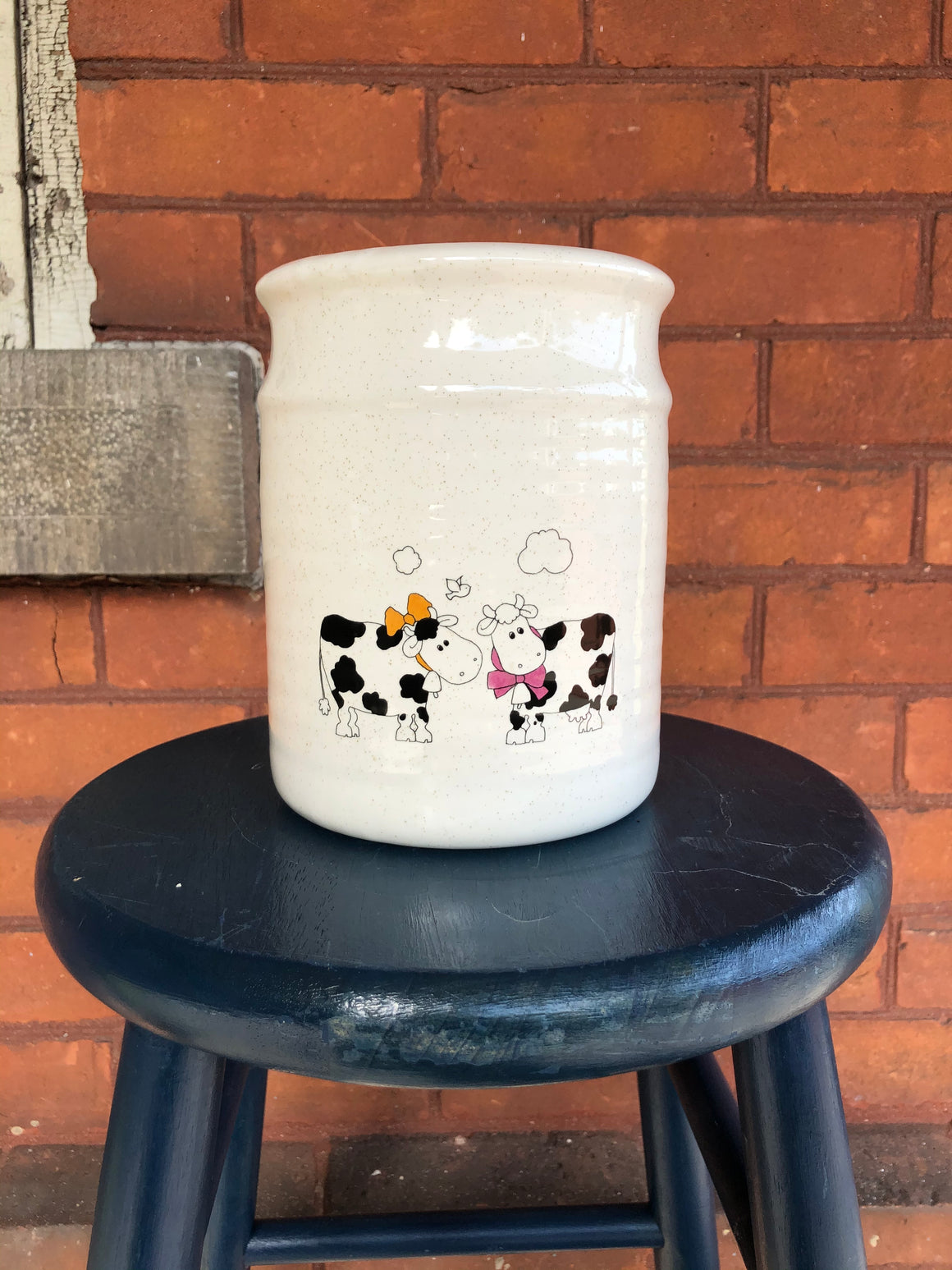 Vintage Canadian Jar/Planter with Cows Drawings