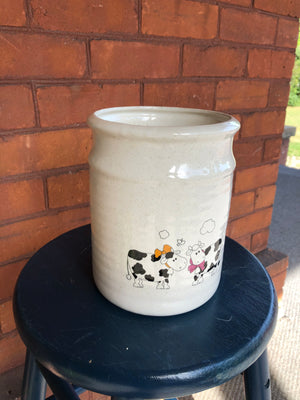Vintage Canadian Jar/Planter with Cows Drawings