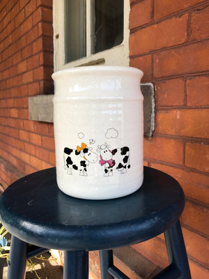 Vintage Canadian Jar/Planter with Cows Drawings