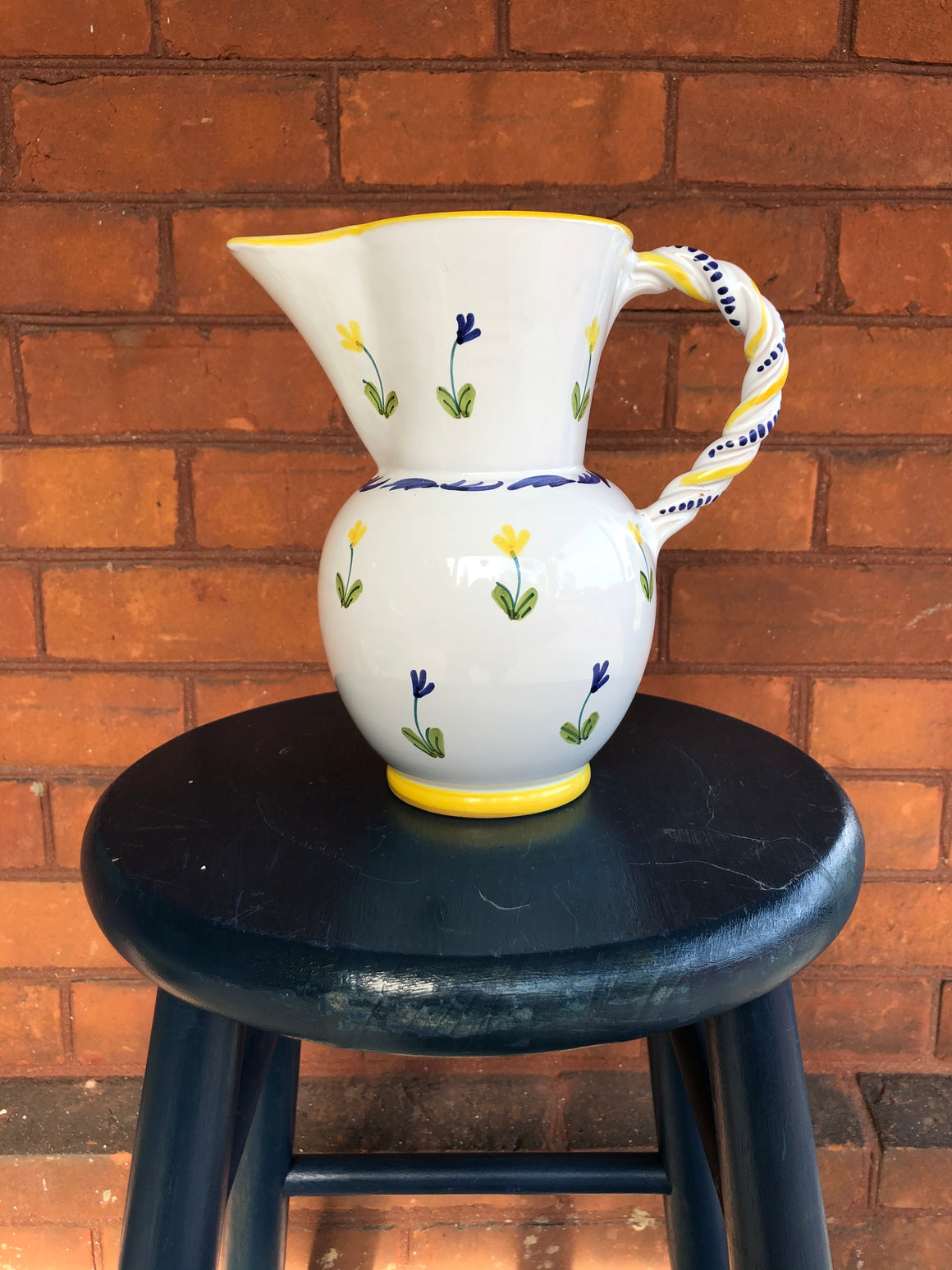 Vintage Italian Ceramic Picher With Flowers
