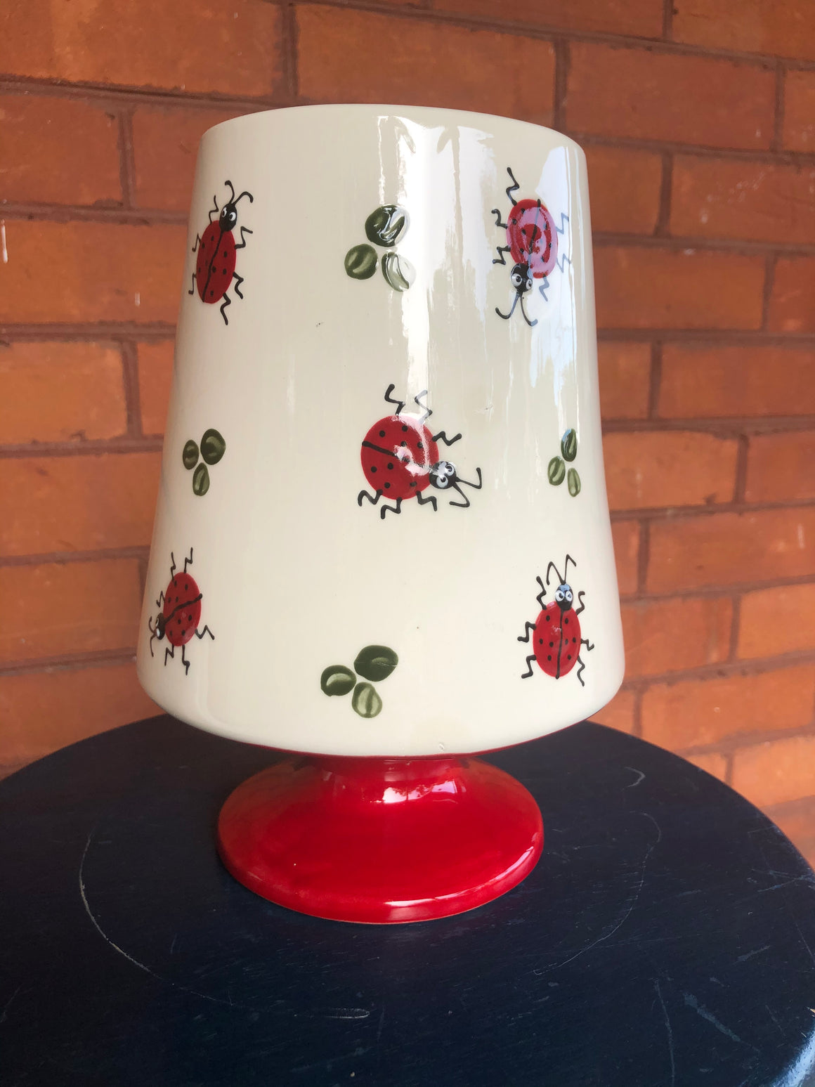 Glazed Ceramic Vase with Ladybugs