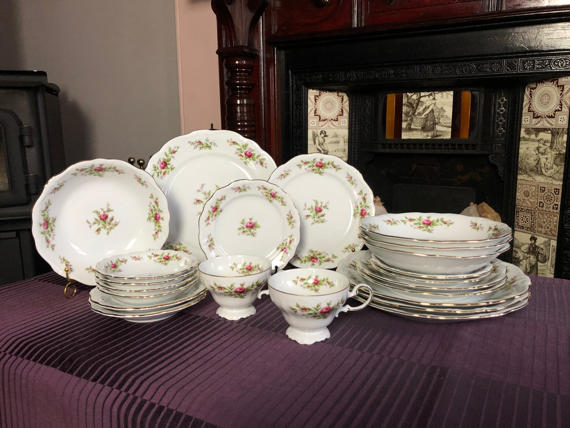 Vintage Johann Haviland Moss Rose Berry Dinnerware with Gold Trims