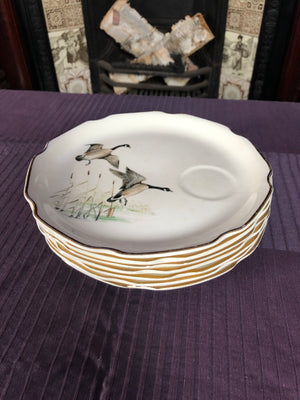 Set of 7 Vintage Plates with Birds Drawings