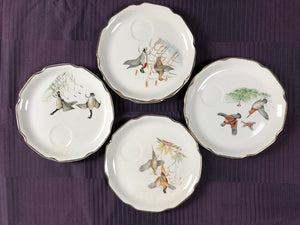 Set of 7 Vintage Plates with Birds Drawings