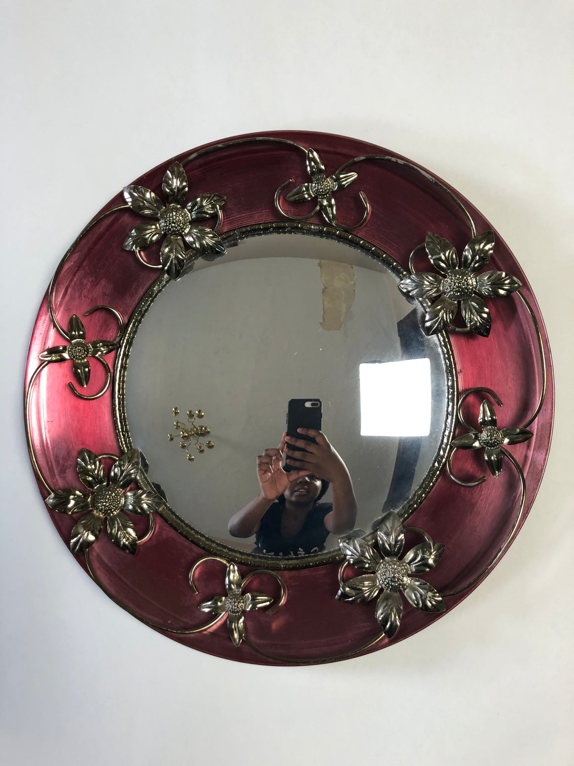 Vintage Metal Wall Convex Mirror Brass