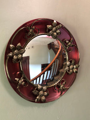 Vintage Metal Wall Convex Mirror Brass