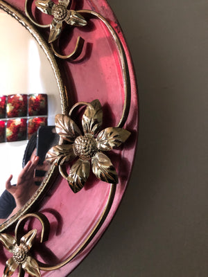 Vintage Metal Wall Convex Mirror Brass