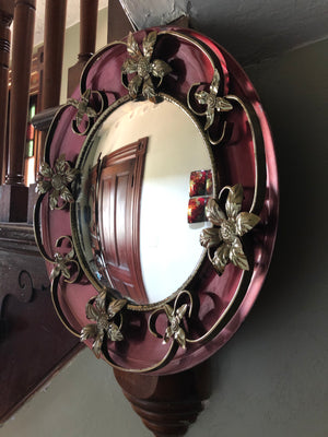 Vintage Metal Wall Convex Mirror Brass