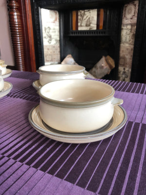 Set of 4 Vintage Laurentienne Canada Pottery Soup Bowl and Saucer