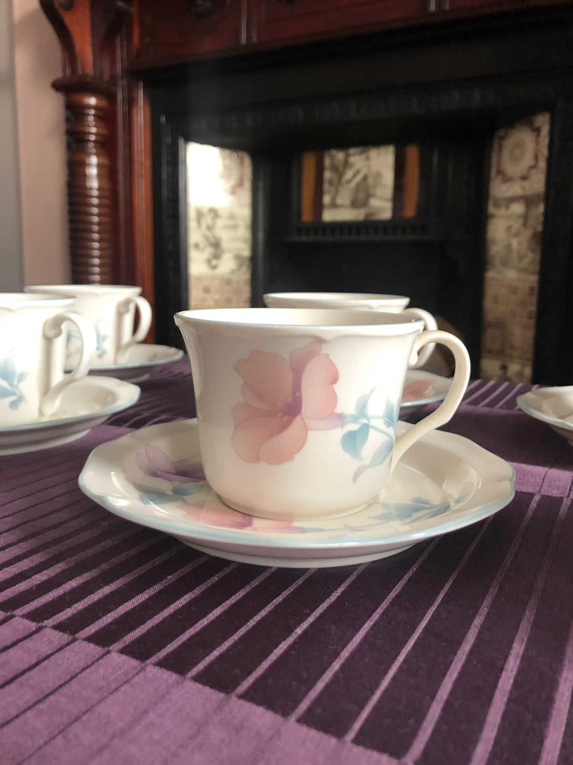Set of 8 Vintage Noritake Japan China Gala Cuisine Coram Cup & Saucers