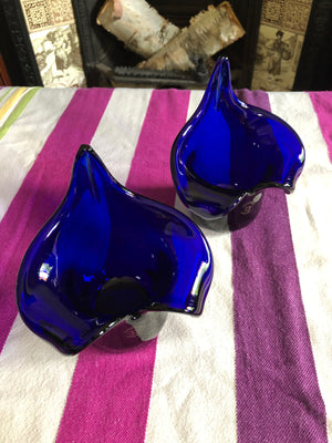 Set of 2 Blue Cobalt Polish Vases