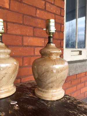 Vintage Matched Pair of Light Brown Ceramic Marble  Lamps