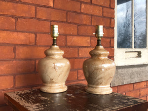 Vintage Matched Pair of Light Brown Ceramic Marble  Lamps